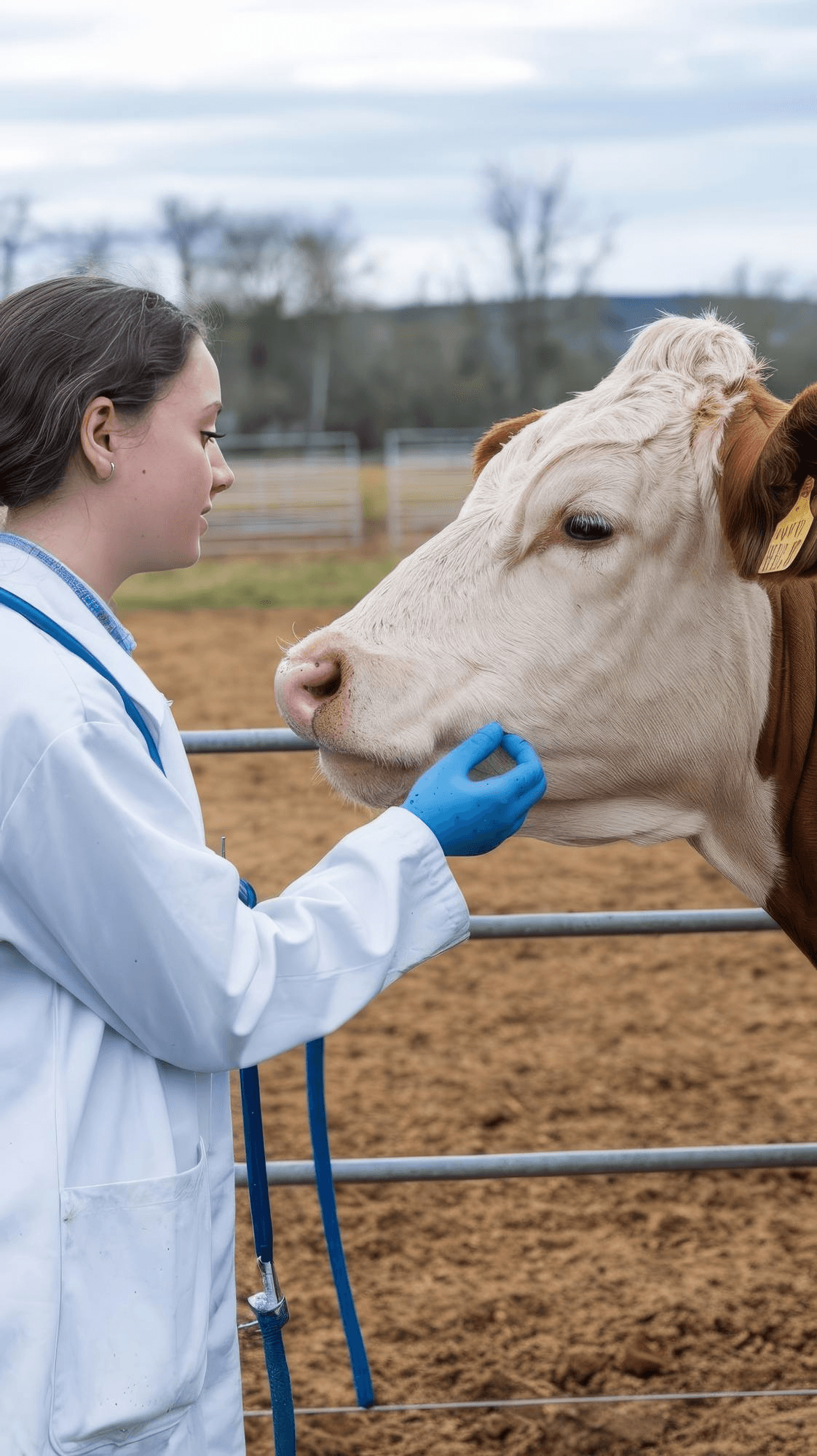 Veterinarian examining cow health
